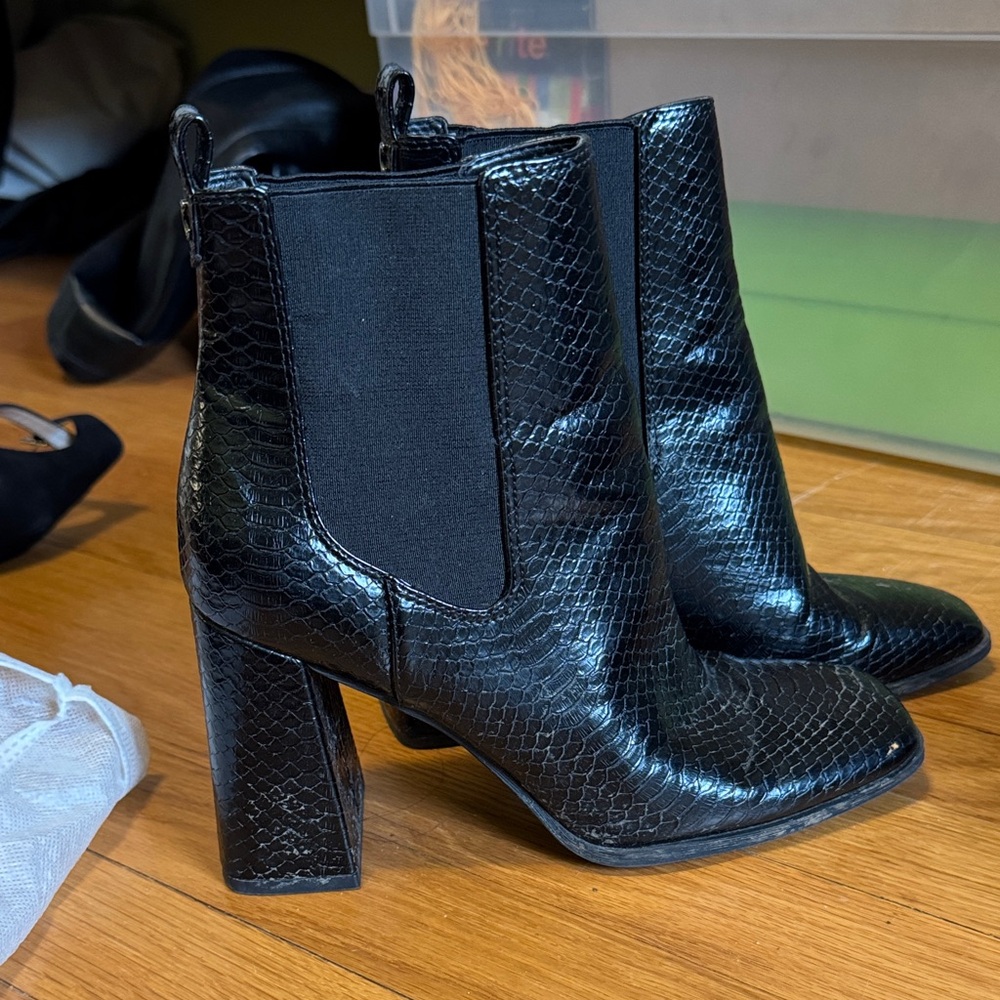 Black Sam Edelman Faux-Snakeskin Chelsea Block Heel Boot